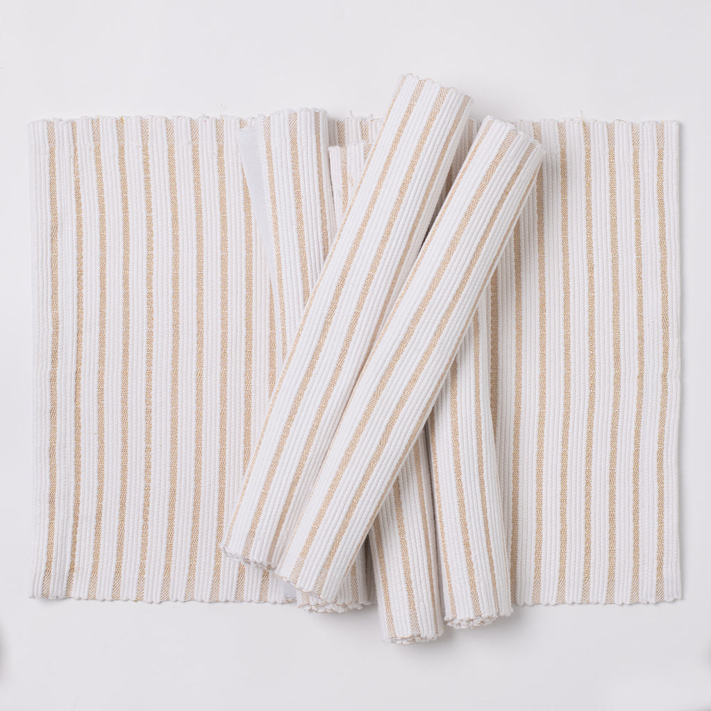 Placemats set of 6 - White with Golden Stripes