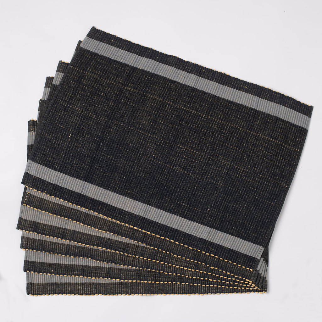 Placemats set of 6 - Black & Gray With Yellow Tone