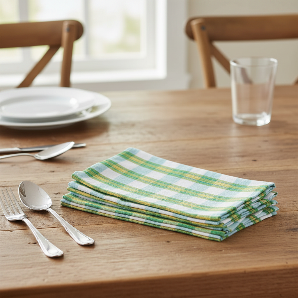 Napkins Set of 6 - Green, Yellow, & White Checkered