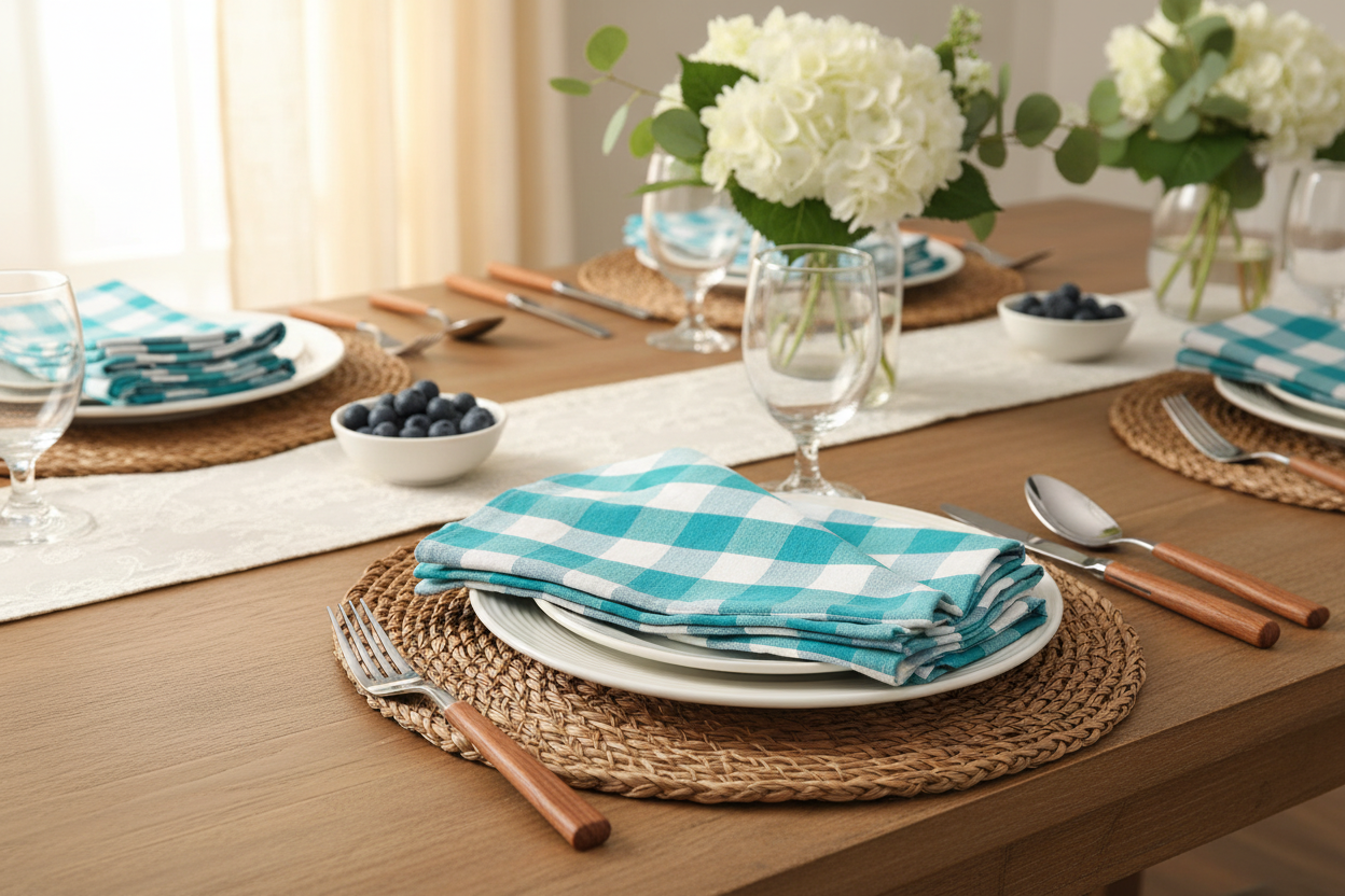 Napkins Set of 6 - Iris Blue & White Checkers