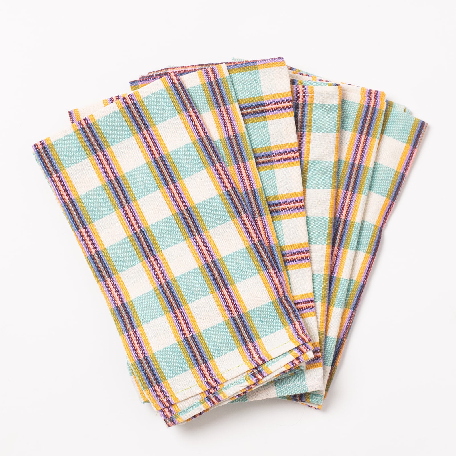 Napkins Set of 6 - Orange & Aqua Blue Checkers