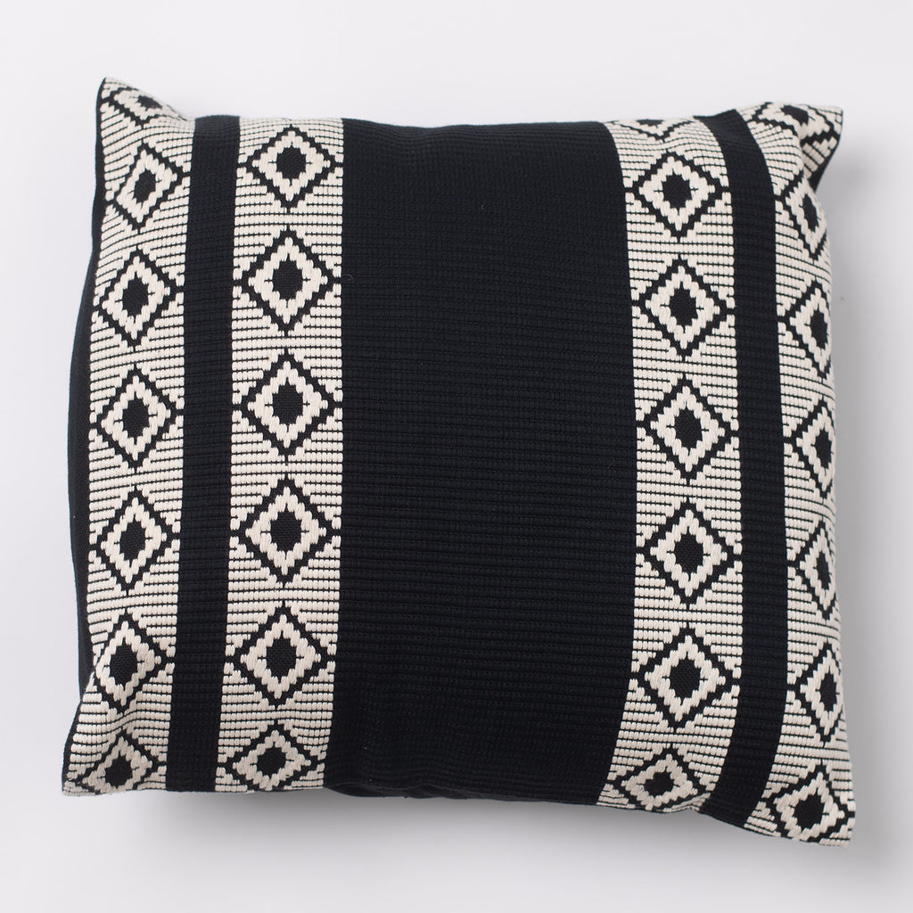 Dumbara Cushion Cover 16" x 16" - Black & White Diamonds Stripes