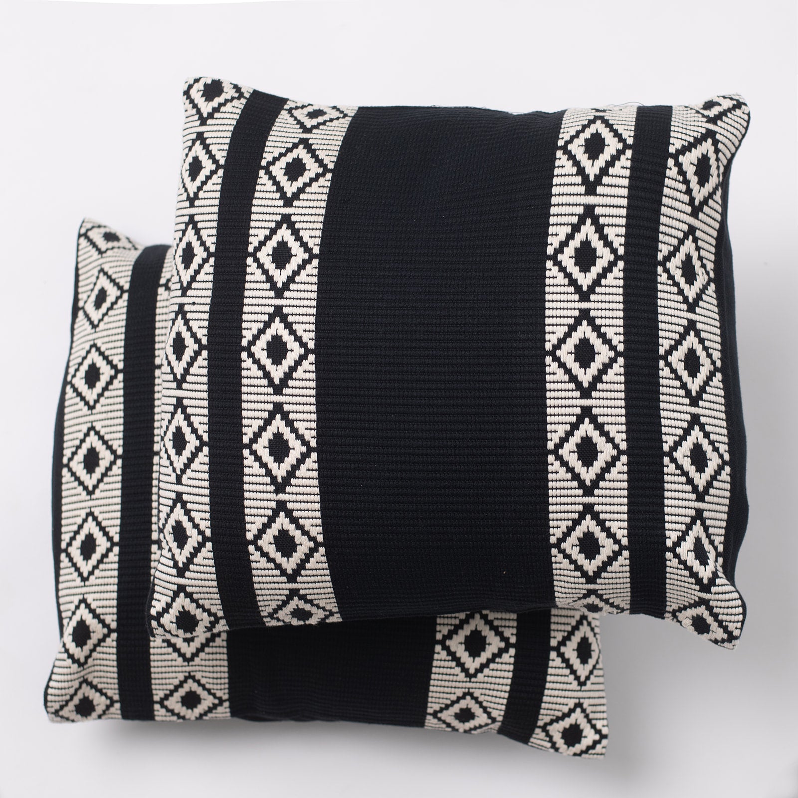 Dumbara Cushion Cover 16" x 16" - Black & White Diamonds Stripes