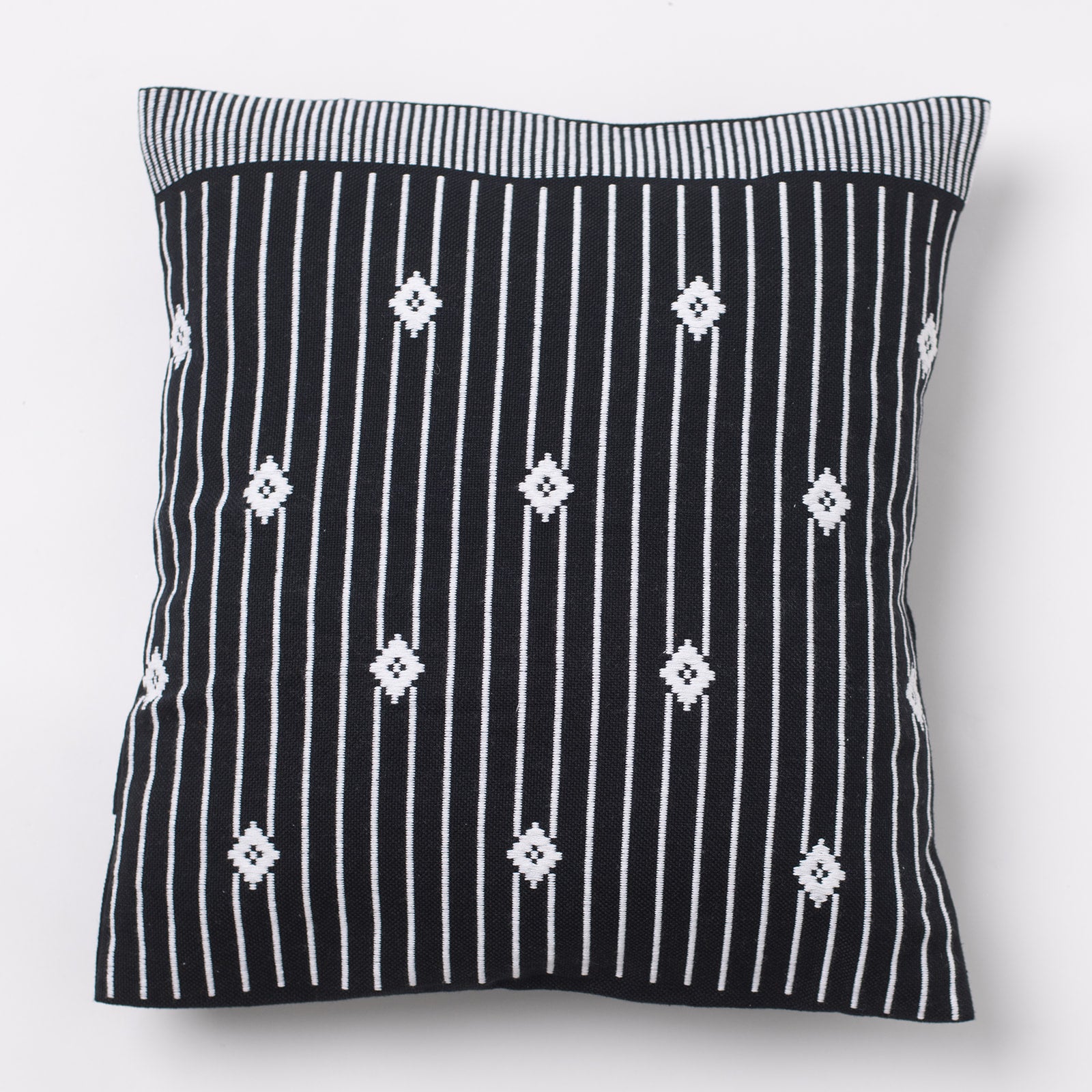 Dumbara Cushion Cover 16" x 16" - Black & White Stripes with Diamonds