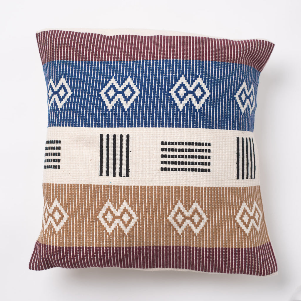 Dumbara Cushion Cover 16" x 16" - Mustard, Ivory & Midnight Blue