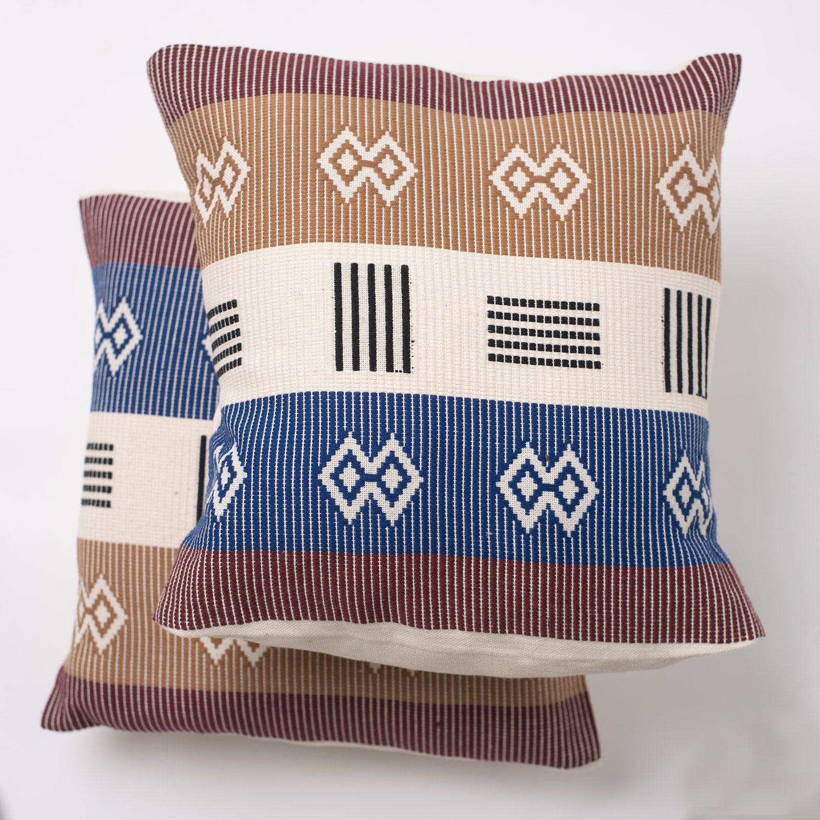 Dumbara Cushion Cover 16" x 16" - Mustard, Ivory & Midnight Blue