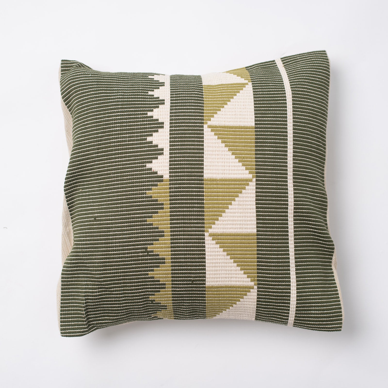 Dumbara Cushion Cover 16" x 16" - Olive Green & White