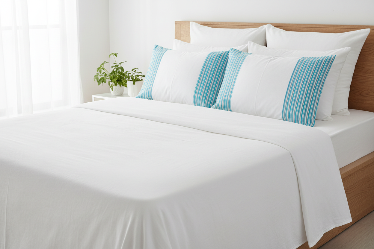 Pillowcases Set of 2 - White & Blue Stripes