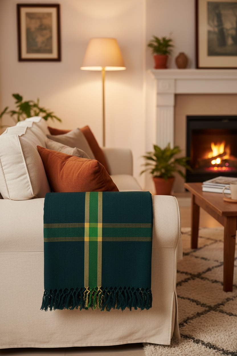 Throw Blanket - Dark Green With Tassels