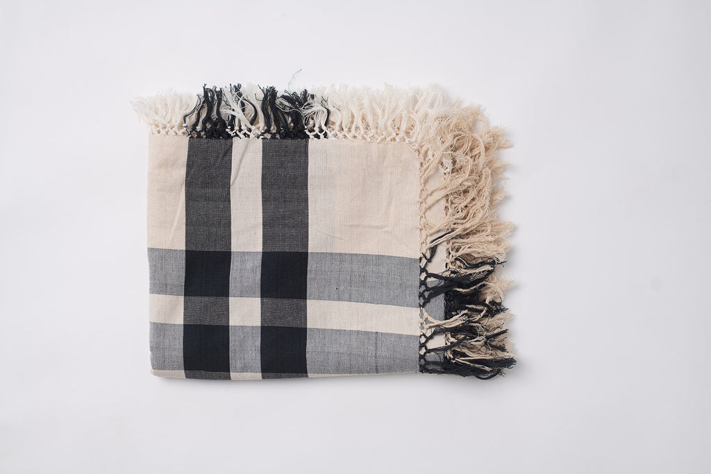 Throw Blanket - Cream, Black, & Gray With Tassels