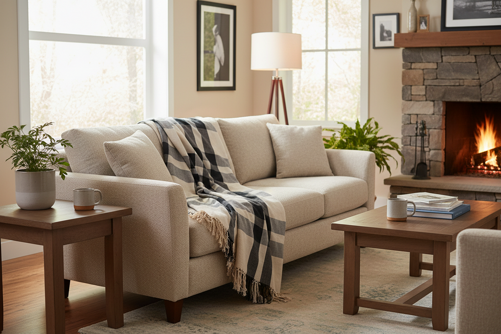 Throw Blanket - Cream, Black, & Gray With Tassels