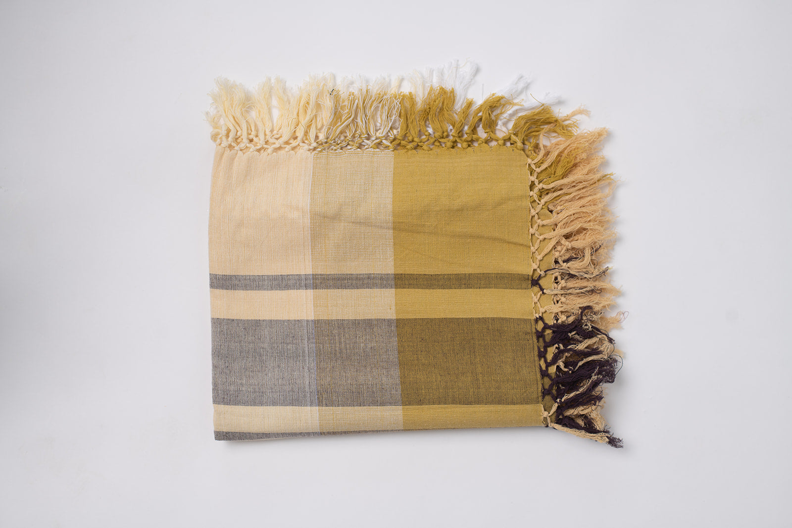 Throw Blanket -  Cream & Beige With Tassels