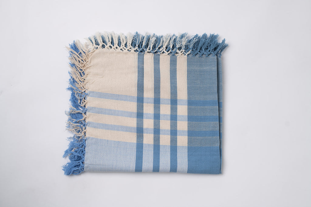 Throw Blanket - Blue & Cream With Tassels