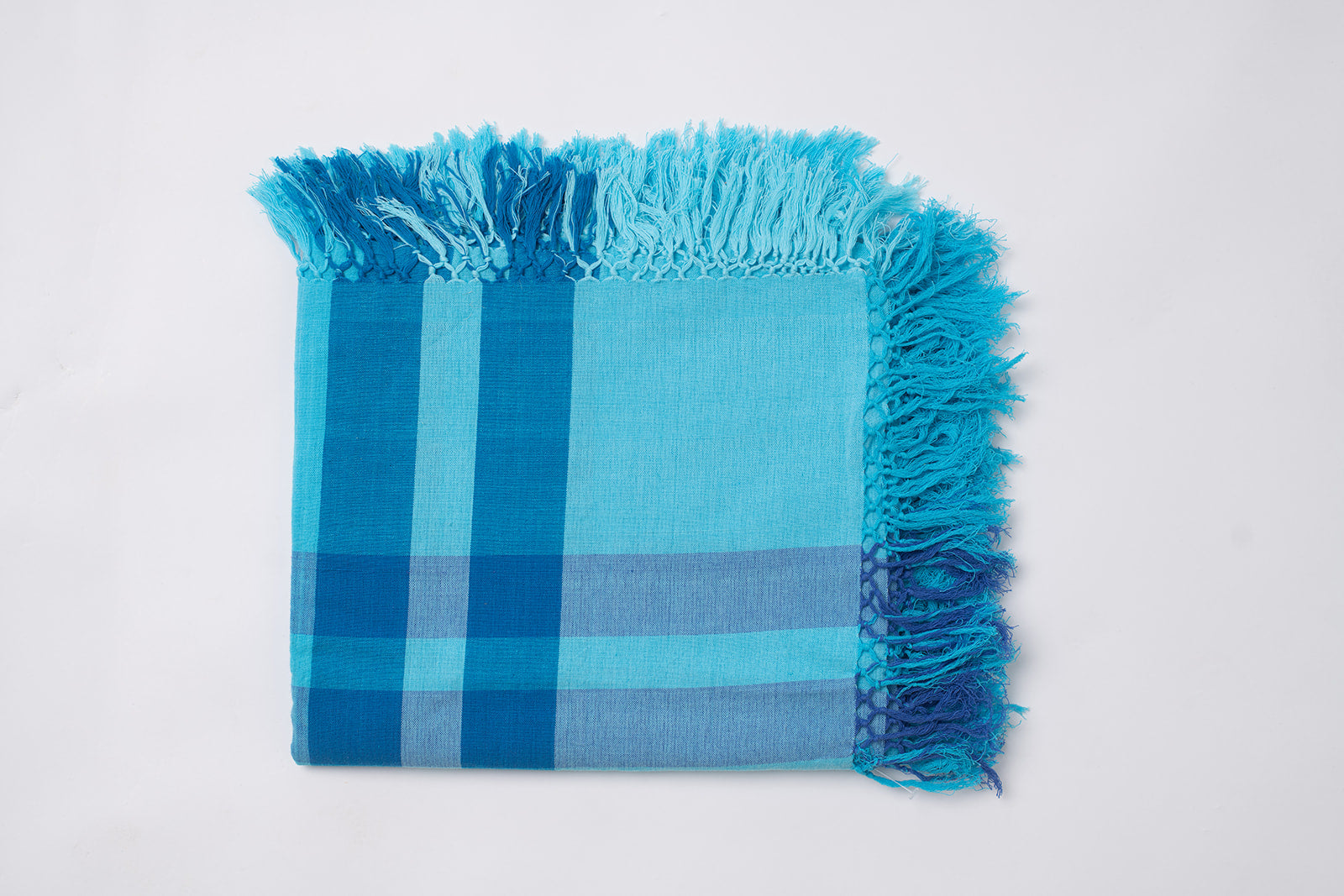 Throw Blanket - Light Blue & Dark Blue With Tassels