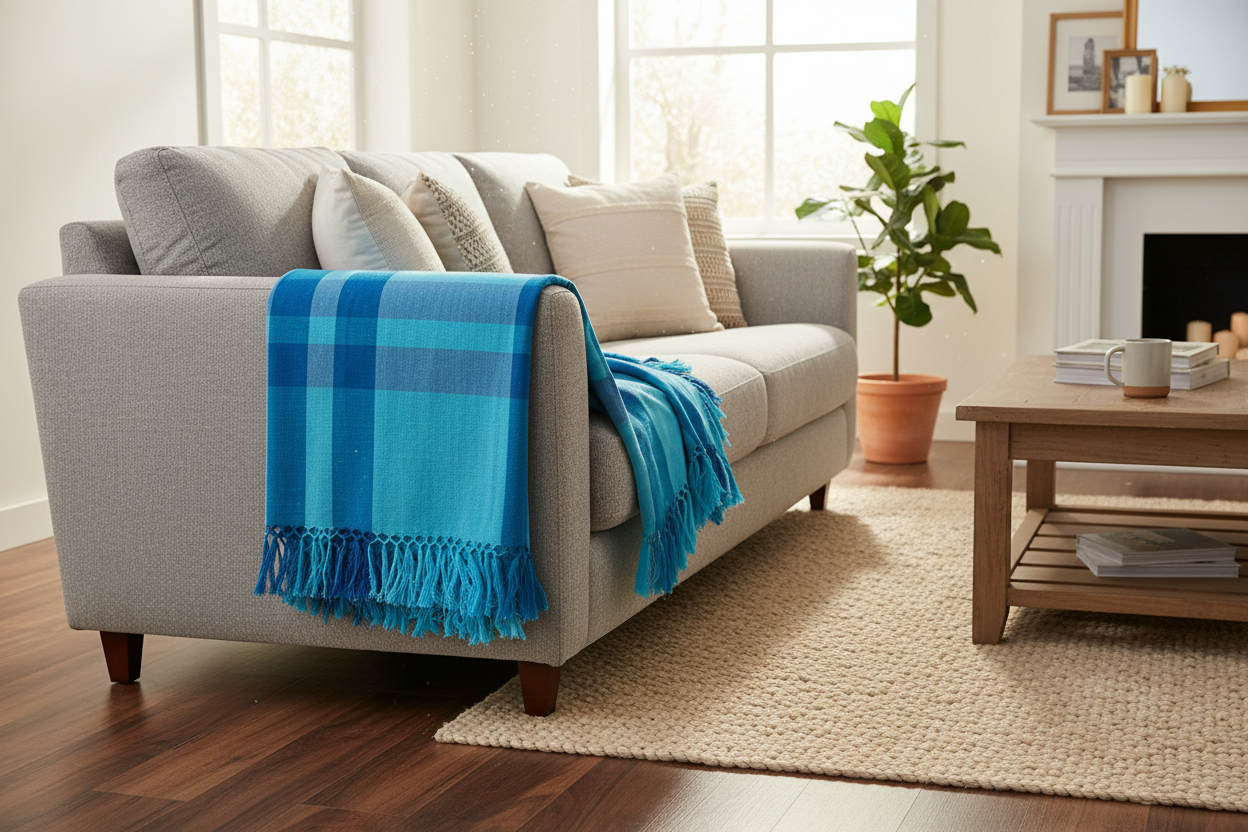 Throw Blanket - Light Blue & Dark Blue With Tassels