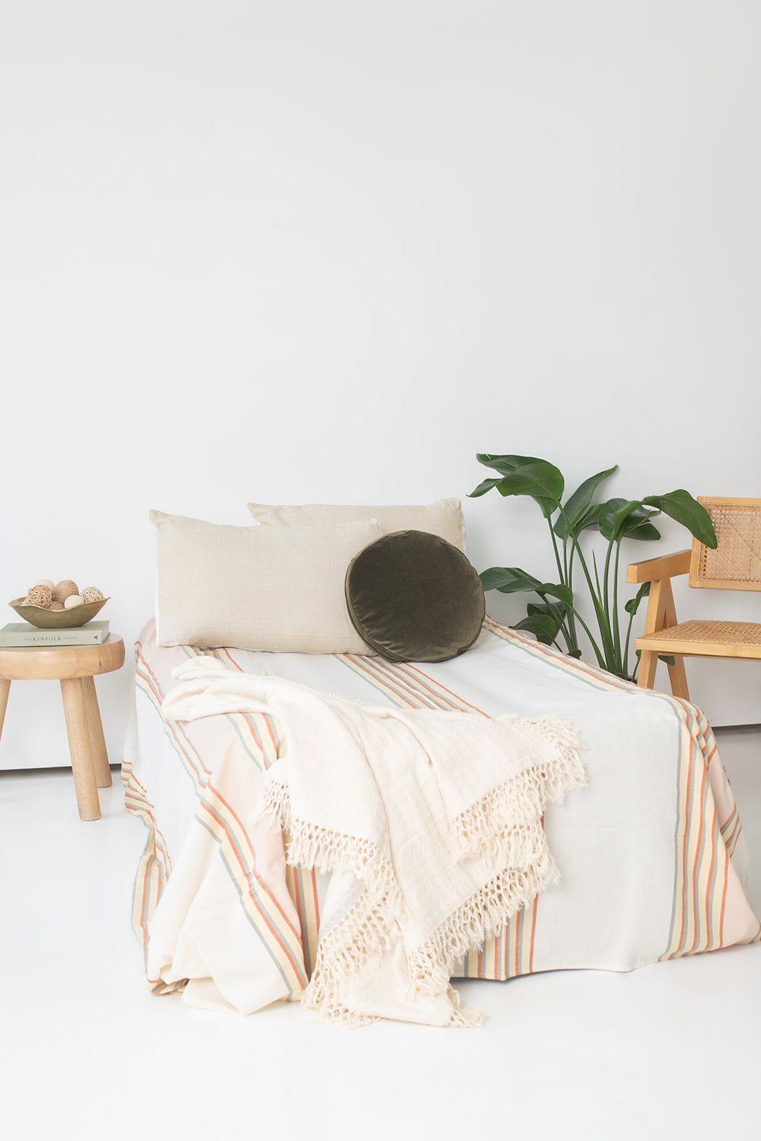 Bedsheet King Size - Cream, Brown & Gray Stripes