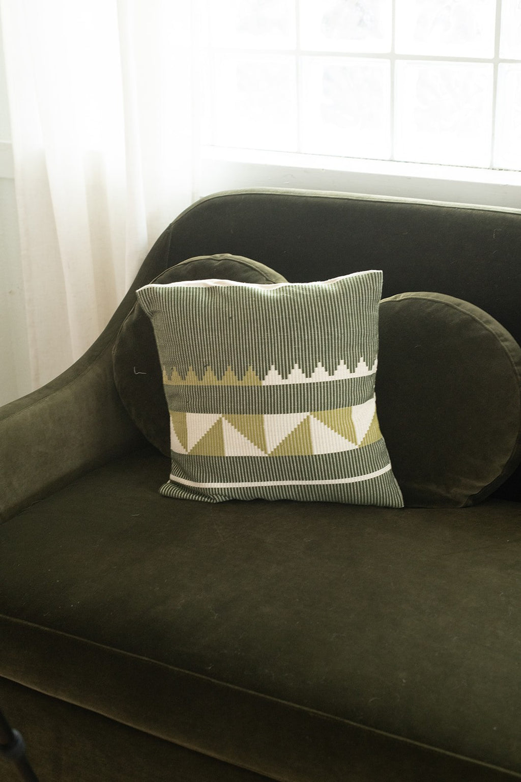 Dumbara Cushion Cover 16" x 16" - Olive Green & White