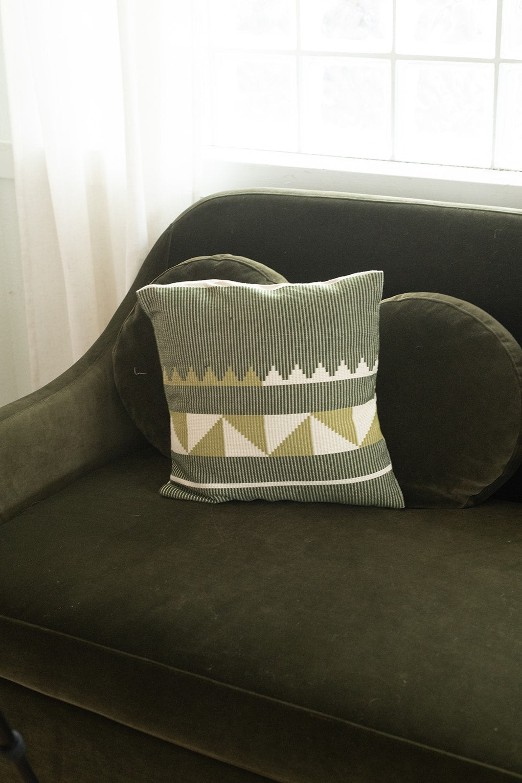 Dumbara Cushion Cover 16" x 16" - Olive Green & White