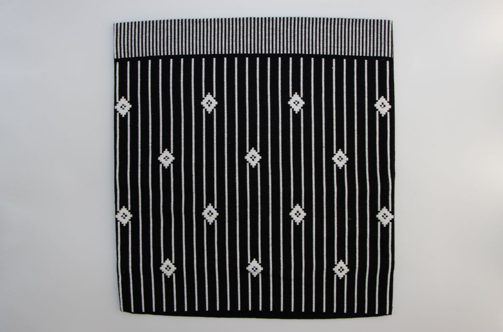 Dumbara Cushion Cover 16" x 16" - Black & White Stripes with Diamonds