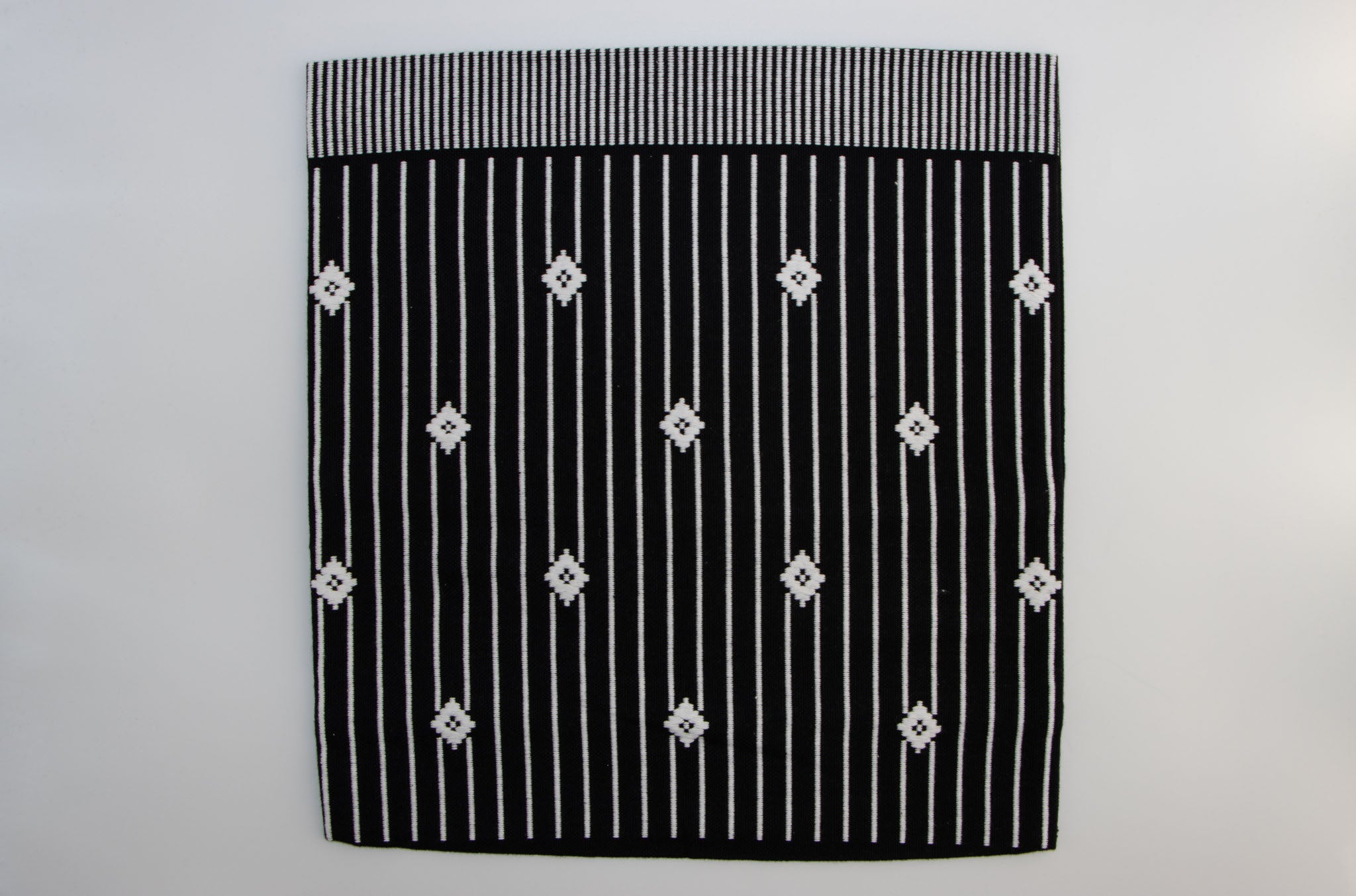 Dumbara Cushion Cover 16" x 16" - Black & White Stripes with Diamonds