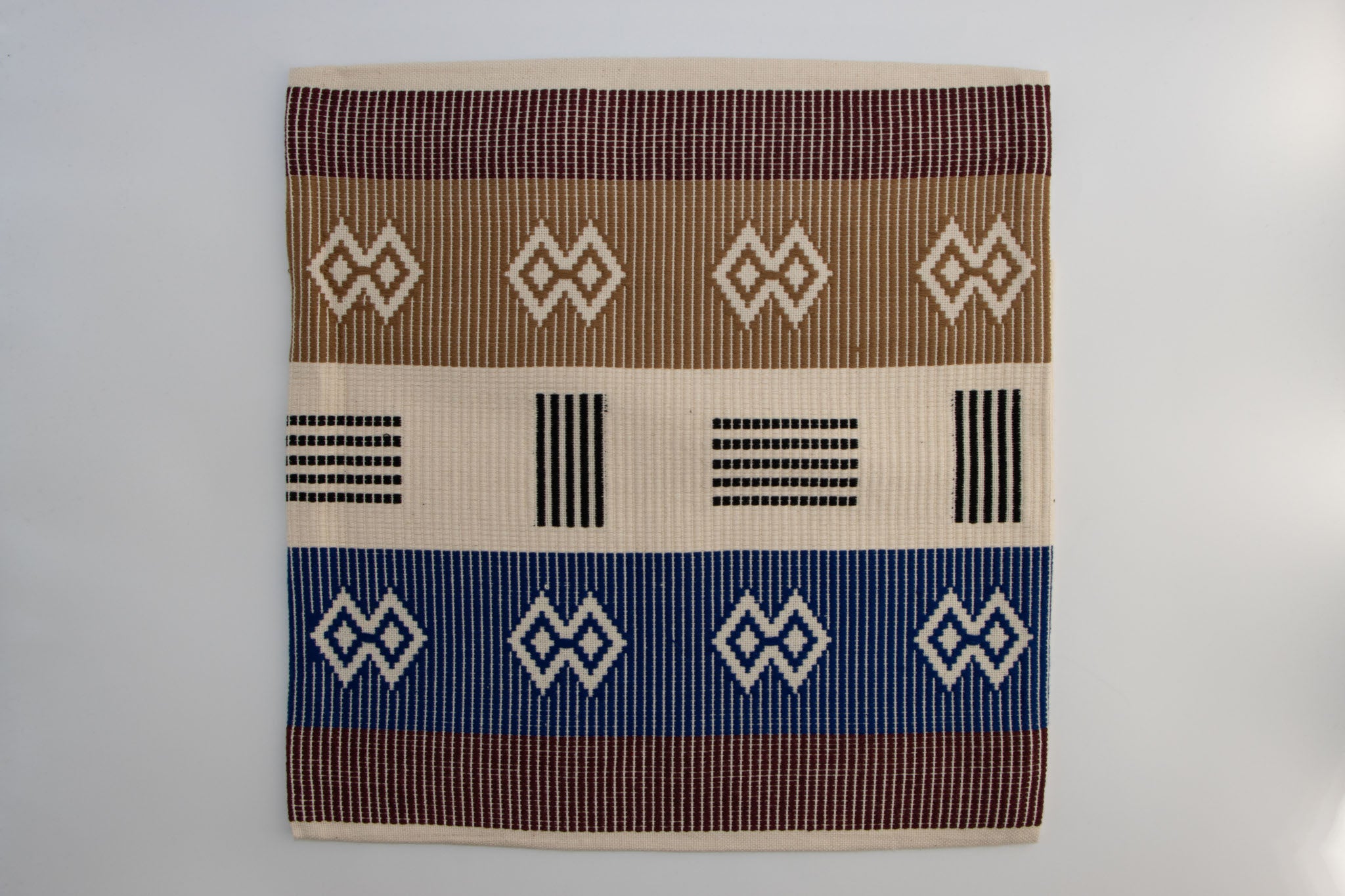 Dumbara Cushion Cover 16" x 16" - Mustard, Ivory & Midnight Blue